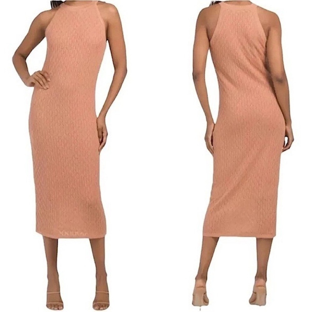House of Harlow 1960 Pink Crochet Overlay Sleeveless Midi Dress Size Medium